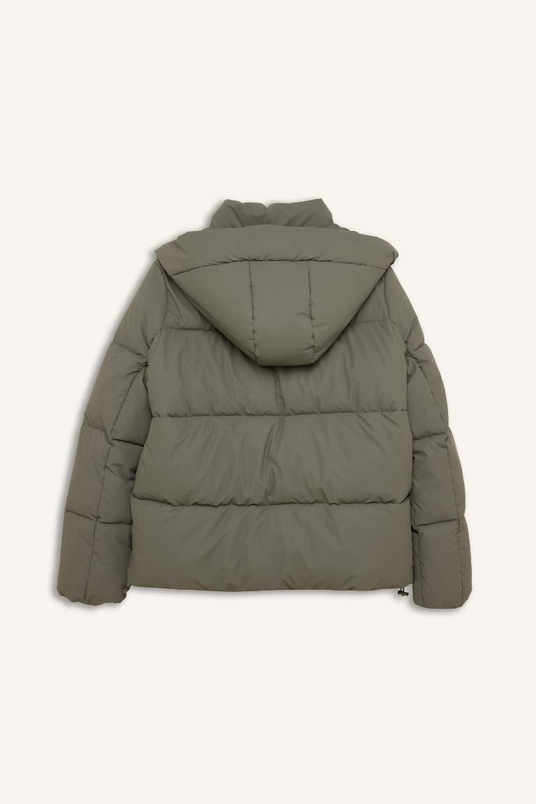 	Su İtici Puffer Şişme Mont Oversize Geniş Kalıp Kapüşonlu Fermuarlı Çıtçıtlı