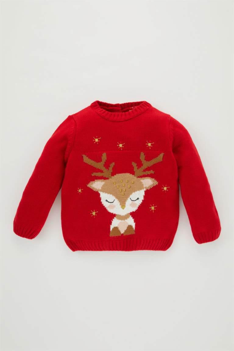 بلوز صوف بناتي قصة عادية بياقة مستديرة