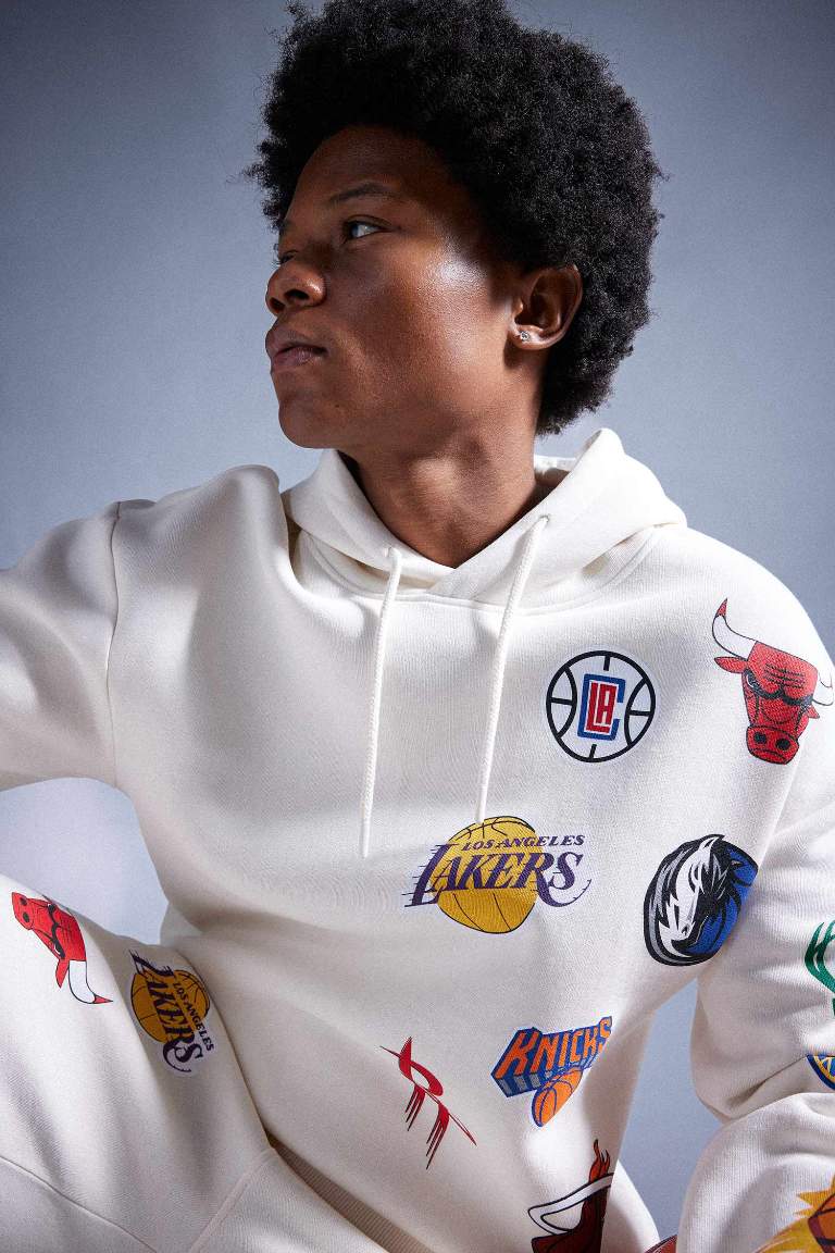 DeFactoFit NBA Current Teams Comfort Fit Kapüşonlu Kalın Sweatshirt