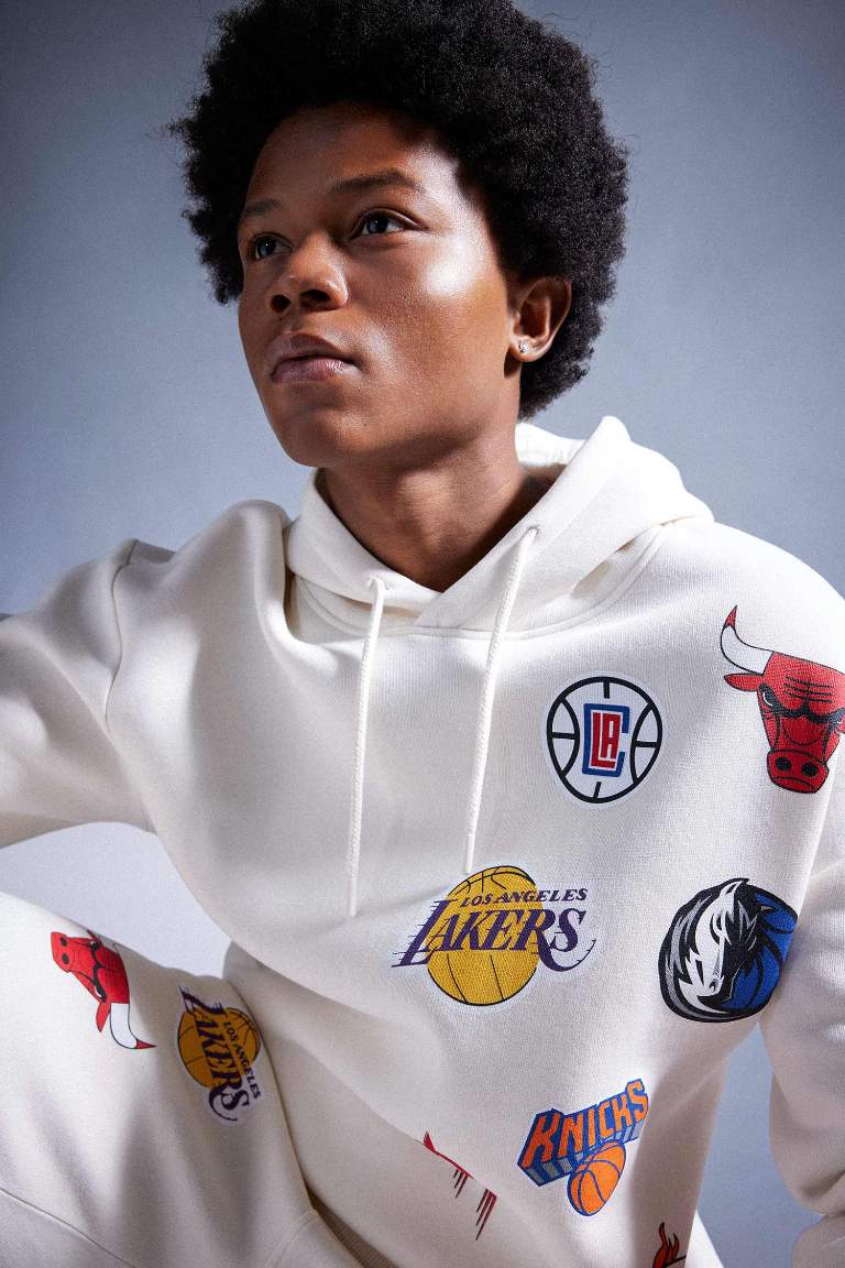 DeFactoFit NBA Current Teams Comfort Fit Kapüşonlu Kalın Sweatshirt