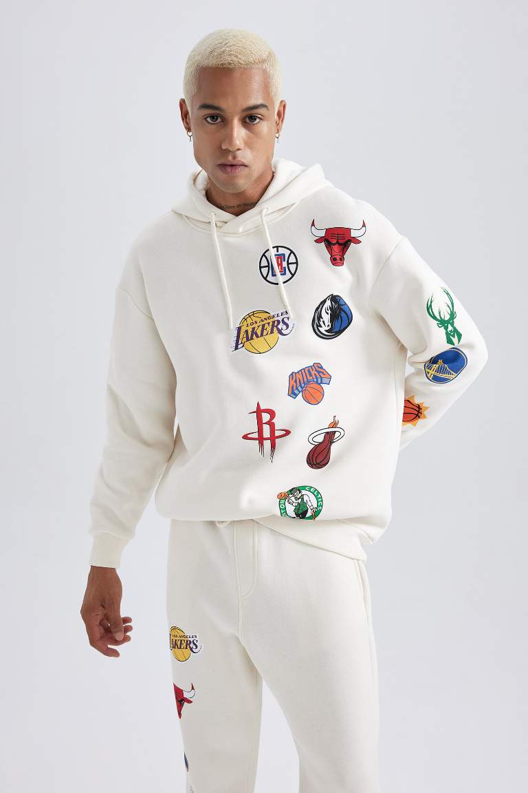 DeFactoFit NBA Current Teams Comfort Fit Kapüşonlu Kalın Sweatshirt