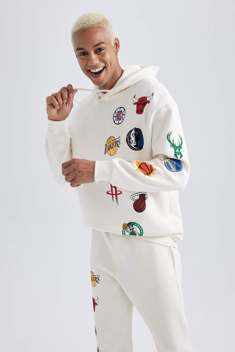 DeFactoFit NBA Current Teams Comfort Fit Kapüşonlu Kalın Sweatshirt