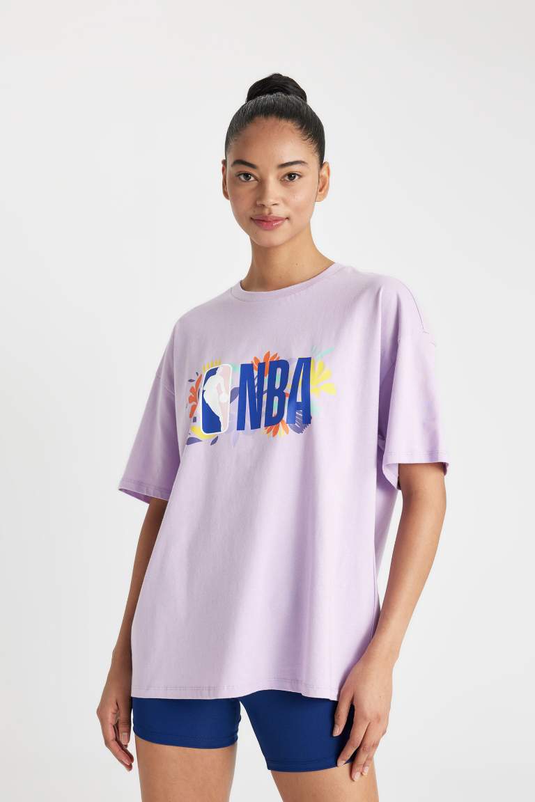 DeFactoFit NBA Lisanslı Oversize Fit Bisiklet Yaka Kısa Kollu %100 Pamuk Tişört