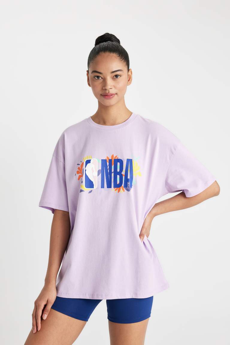 DeFactoFit NBA Lisanslı Oversize Fit Bisiklet Yaka Kısa Kollu %100 Pamuk Tişört