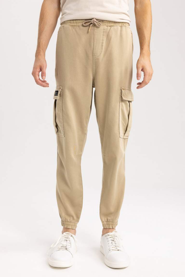 Regular Kargo Cepli Beli Bağcıklı Lastikli Paça Gabardin Jogger Pantolon