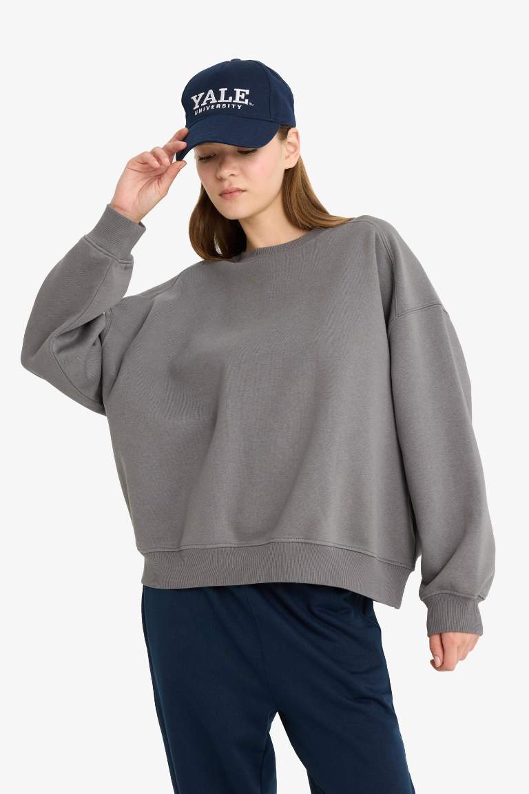 Coool Oversize Geniş Kalıp Bisiklet Yaka Kalın Basic Düz Sweatshirt