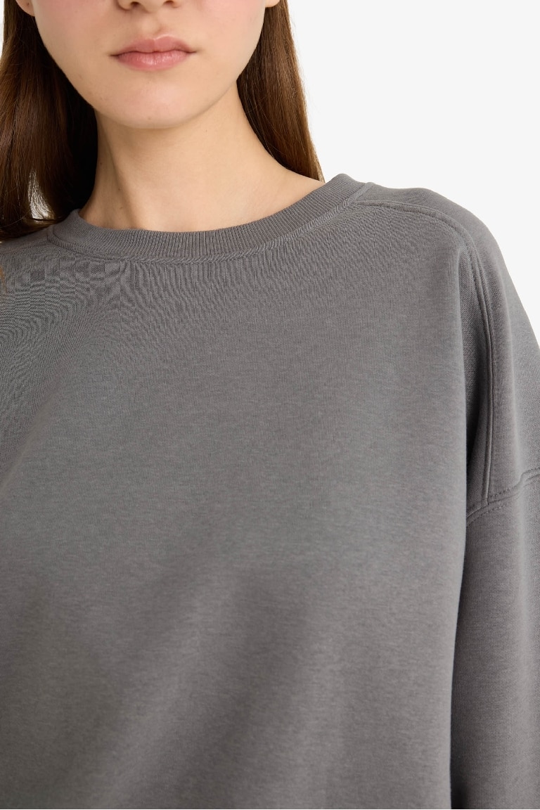 Coool Oversize Geniş Kalıp Bisiklet Yaka Kalın Basic Düz Sweatshirt