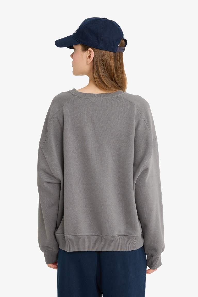 Coool Oversize Geniş Kalıp Bisiklet Yaka Kalın Basic Düz Sweatshirt