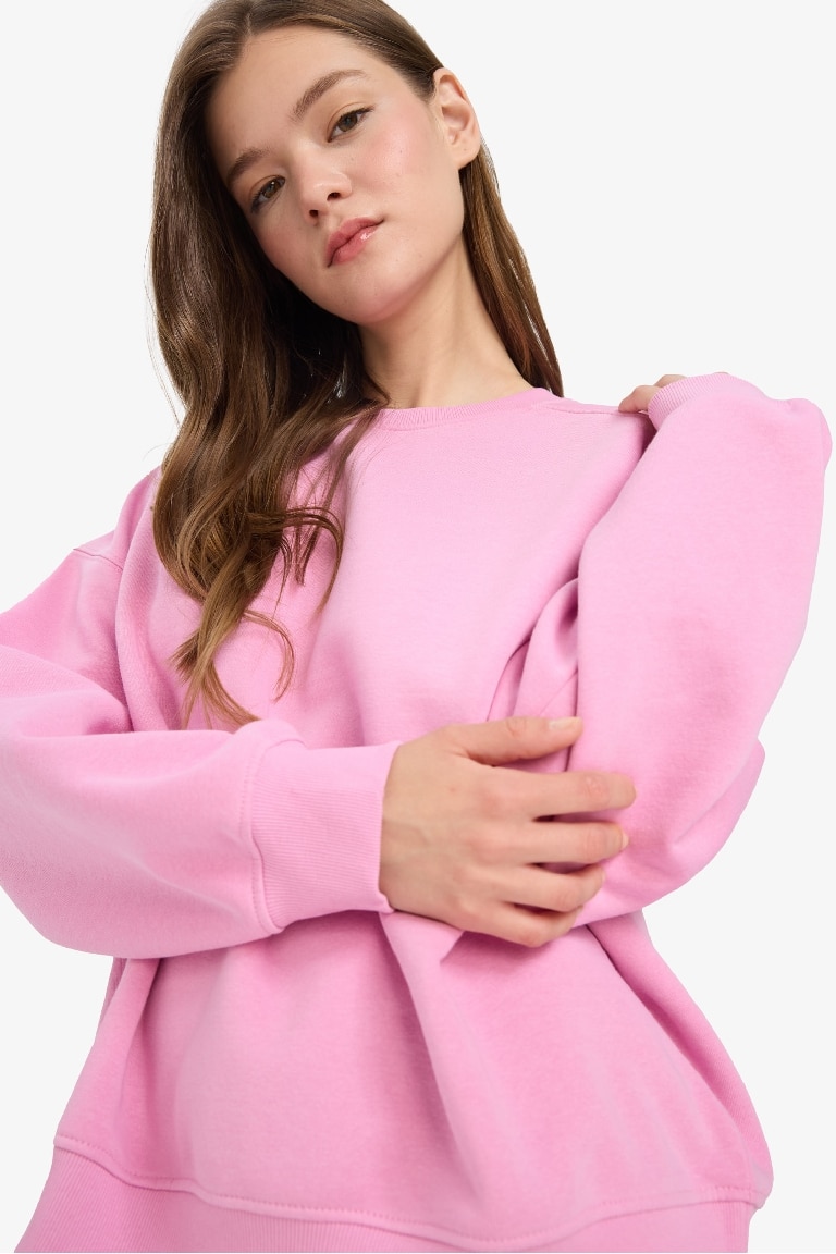 Coool Oversize Geniş Kalıp Bisiklet Yaka Kalın Basic Düz Sweatshirt