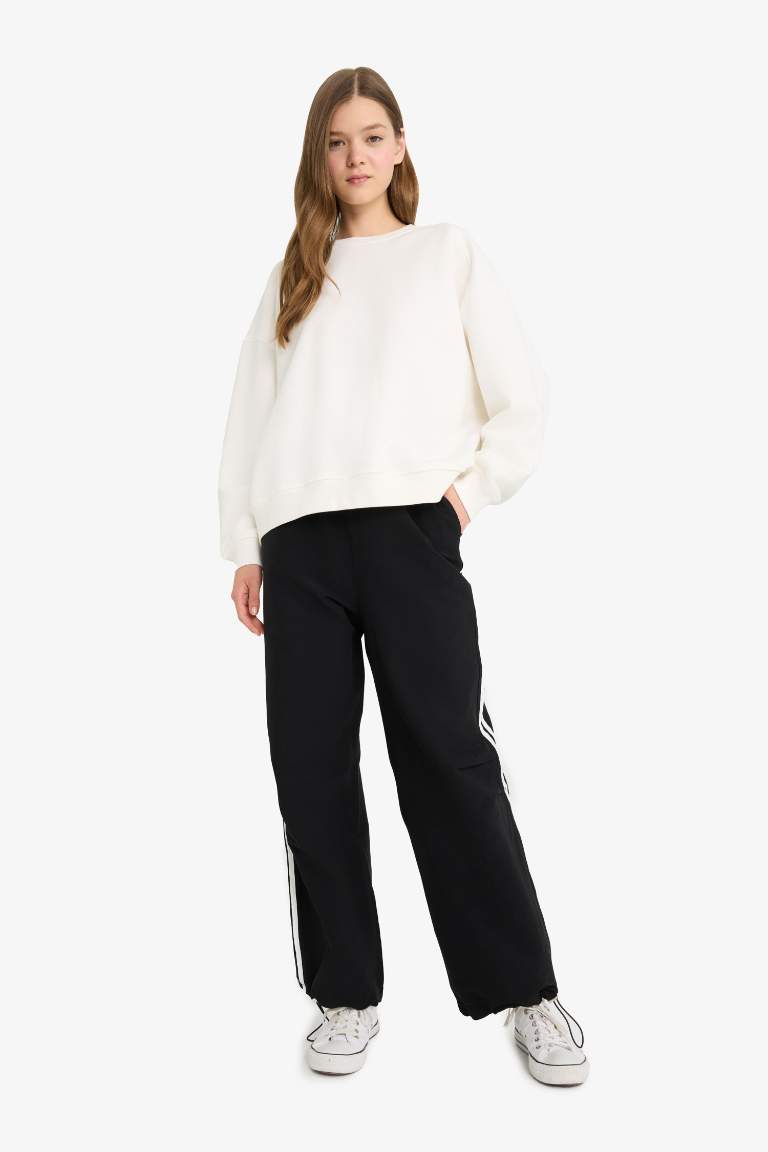 Coool Oversize Geniş Kalıp Bisiklet Yaka Kalın Basic Düz Sweatshirt