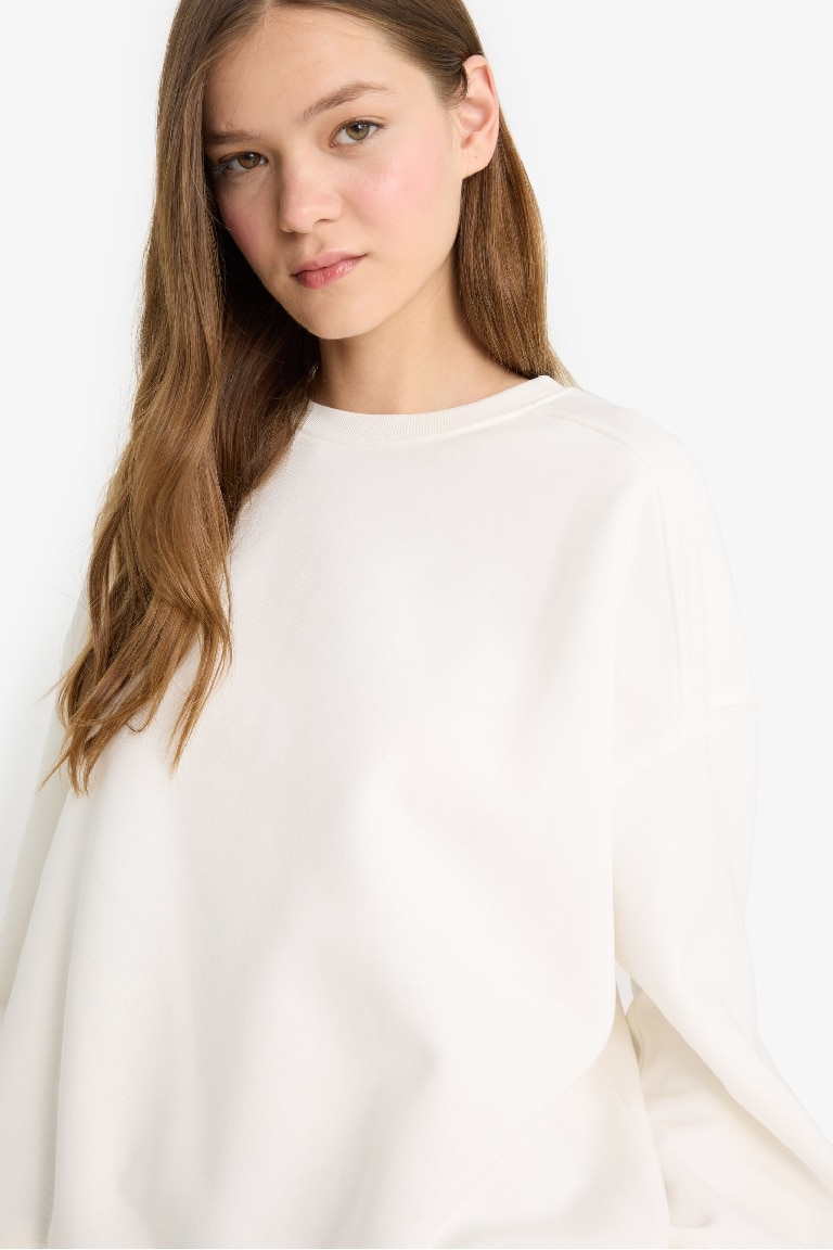 Coool Oversize Geniş Kalıp Bisiklet Yaka Kalın Basic Düz Sweatshirt