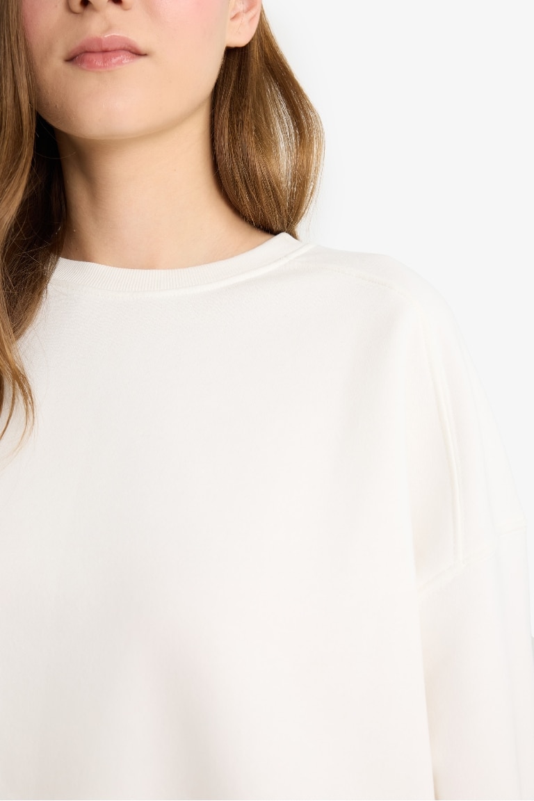 Coool Oversize Geniş Kalıp Bisiklet Yaka Kalın Basic Düz Sweatshirt