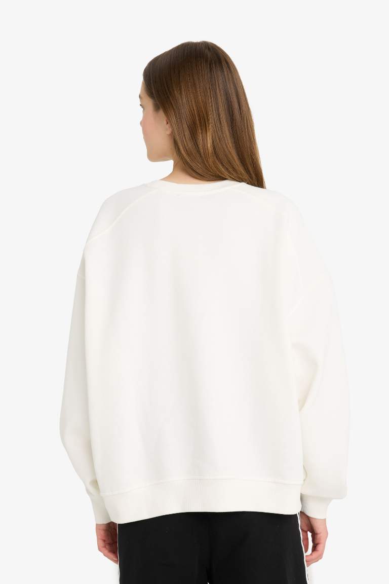 Coool Oversize Geniş Kalıp Bisiklet Yaka Kalın Basic Düz Sweatshirt
