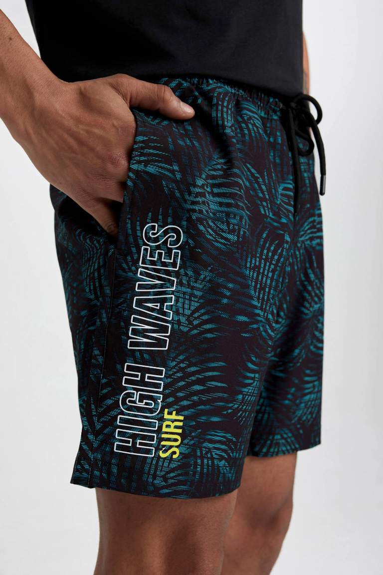 DeFactoFit Regular Fit Printed Flexible Textured Swim Shorts