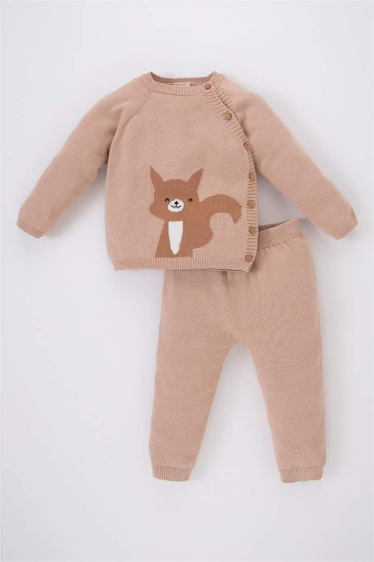 طقم بناتي بطبعة حيوانات قطن - قطعتين