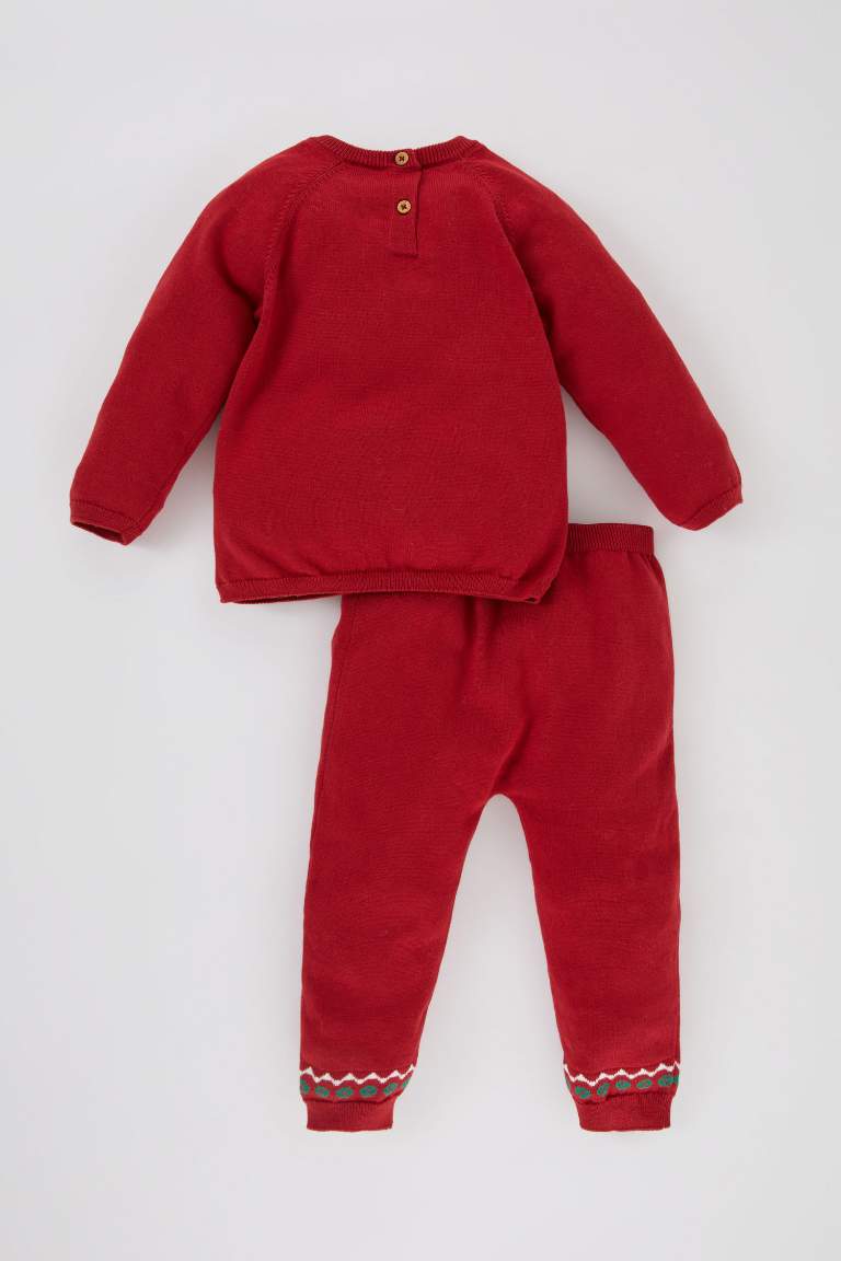 Baby Girl New Year Themed Pullover Pants Cotton Knitted 2 Piece Set