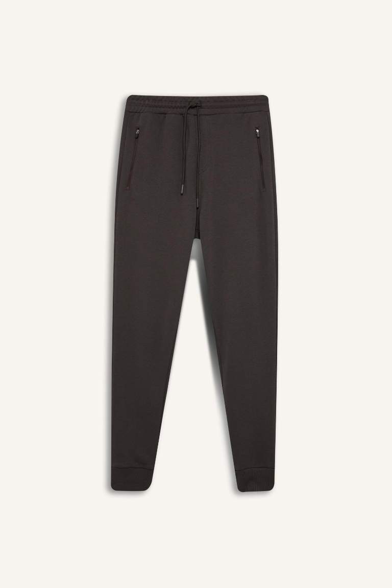 Slim Fit Rib Hem Zipper Pocket Sweatpants