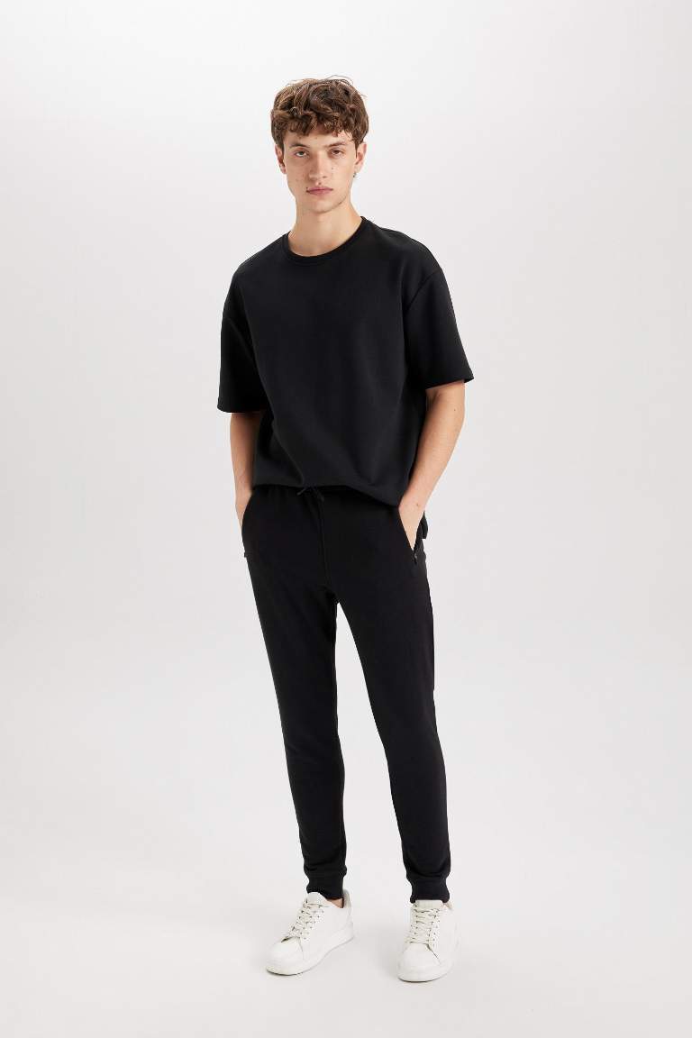 Slim Fit Rib Hem Zipper Pocket Trousers
