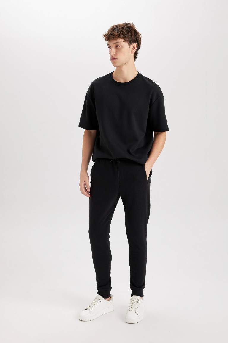 Slim Fit Rib Hem Zipper Pocket Trousers
