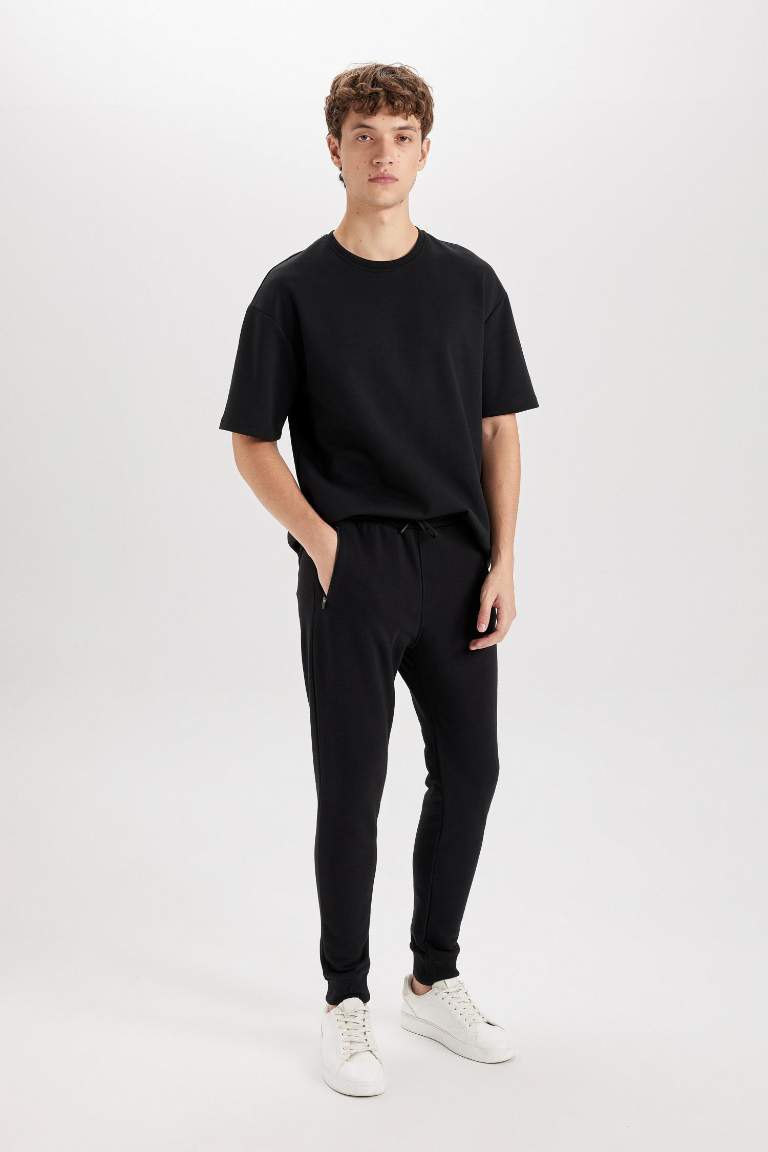 Slim Fit Rib Hem Zipper Pocket Trousers