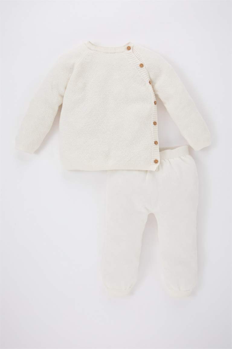 طقم بناتي قطن بياقة مستديرة - قطعتين