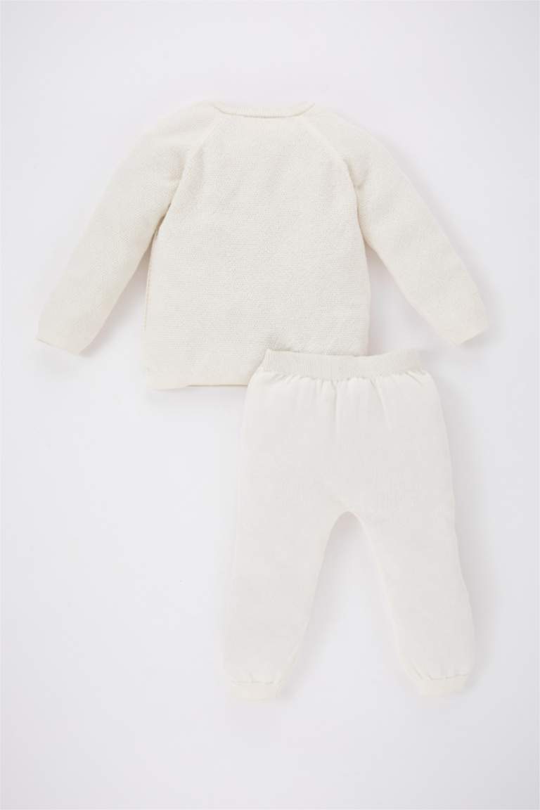 طقم بناتي قطن بياقة مستديرة - قطعتين