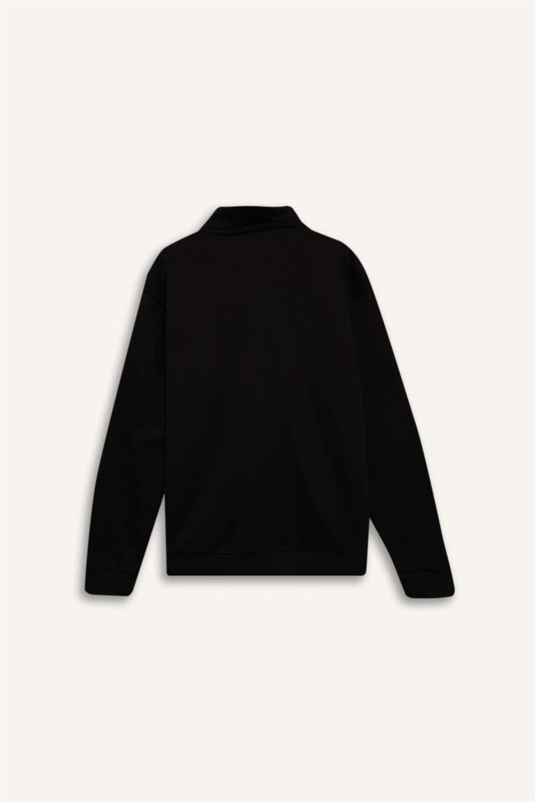 Regular Fit Dik Yaka Fermuarlı Baskılı Sweatshirt