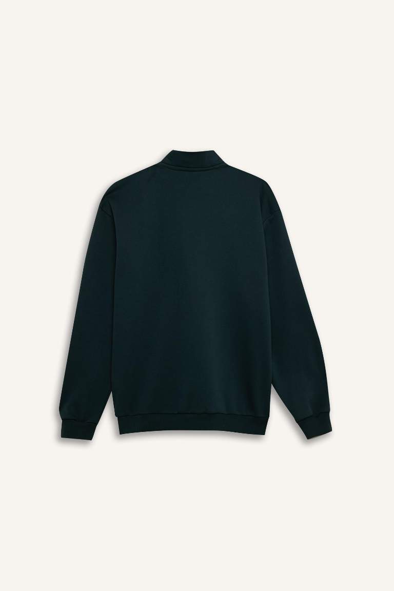 Regular Fit Dik Yaka Fermuarlı Baskılı Sweatshirt