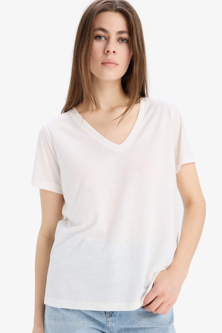 Regular Fit V Neck Basic T-Shirt