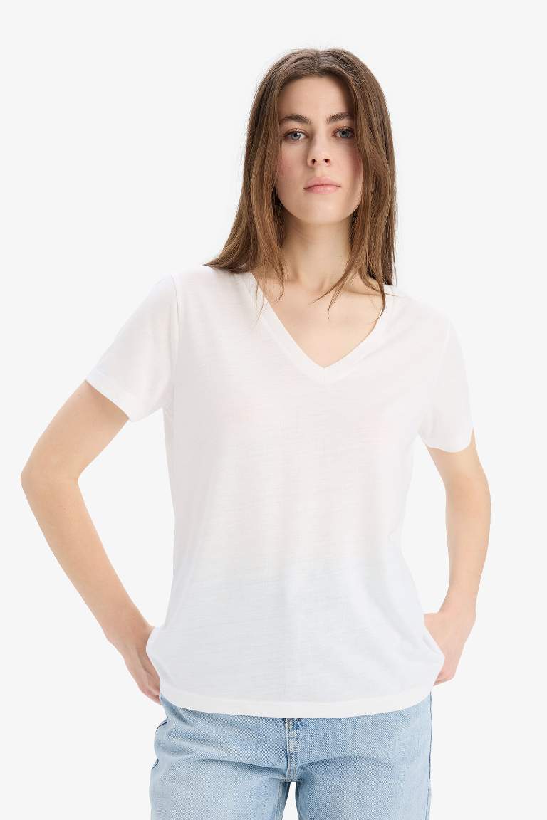 Regular Fit V Neck Basic T-Shirt