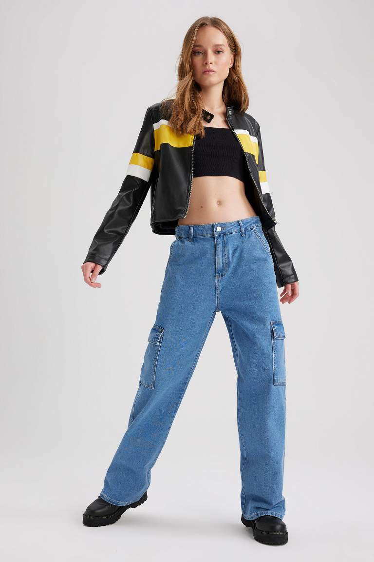 Su İtici Suni Deri Crop Mont