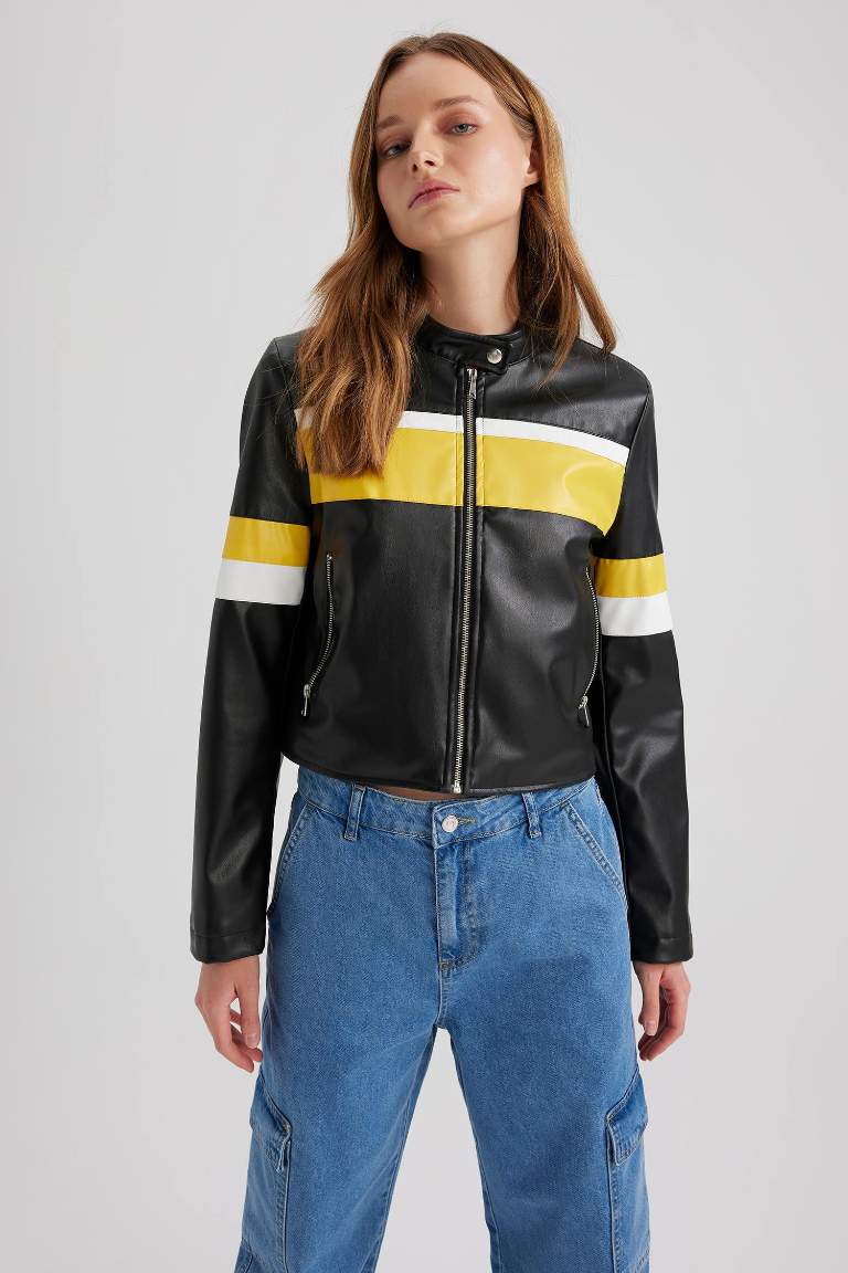 Su İtici Suni Deri Crop Mont