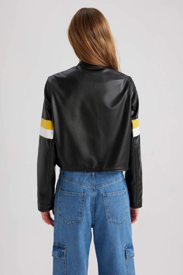 Su İtici Suni Deri Crop Mont