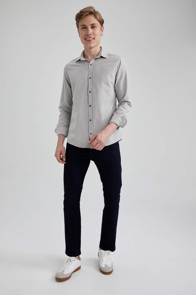 Slim Fit Cotton Basic Long Sleeve Shirt