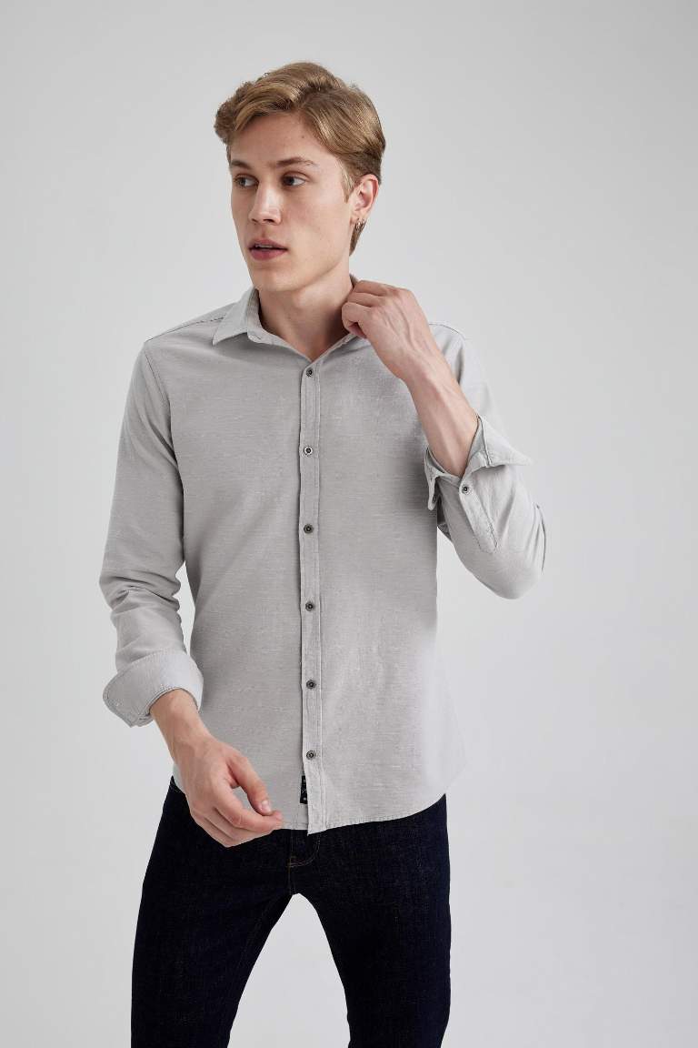 Slim Fit Cotton Basic Long Sleeve Shirt