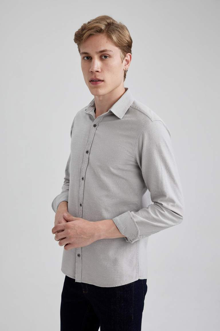 Slim Fit Cotton Basic Long Sleeve Shirt