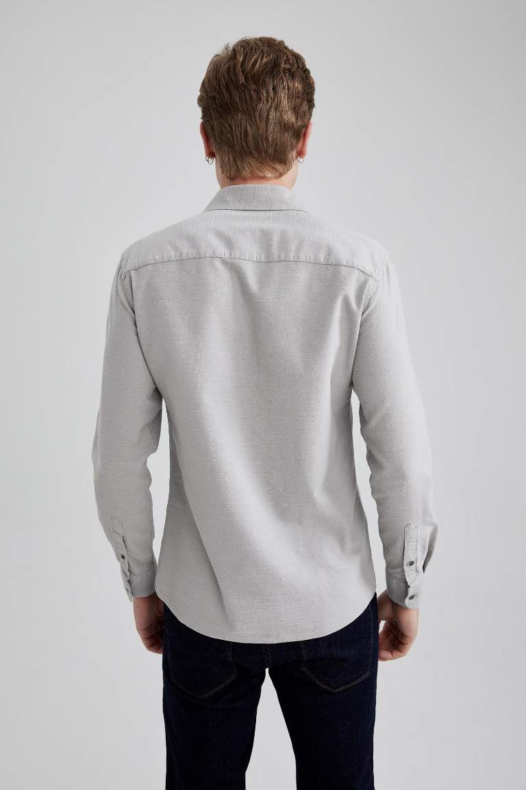 Slim Fit Cotton Basic Long Sleeve Shirt