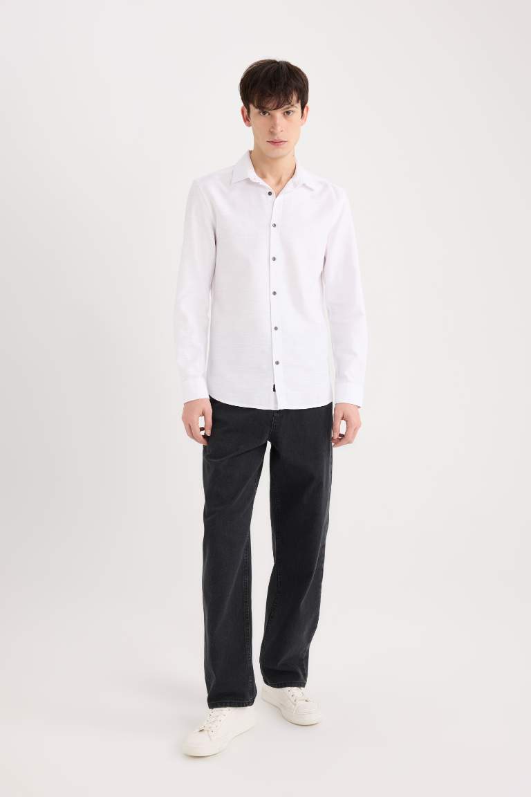 Chemise slim en coton à manches longues