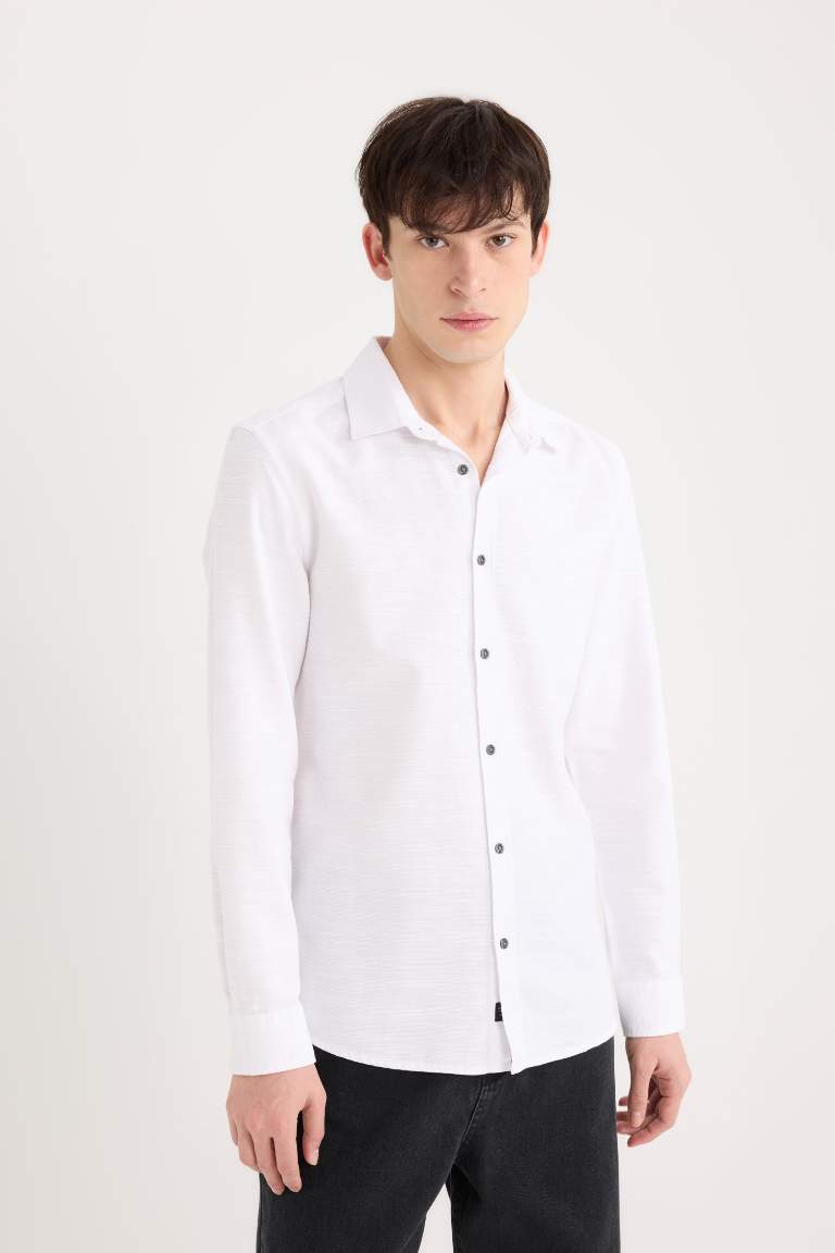 Chemise slim en coton à manches longues