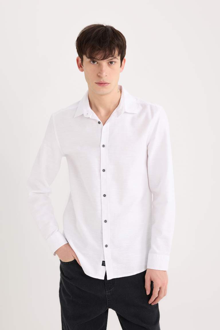 Chemise slim en coton à manches longues