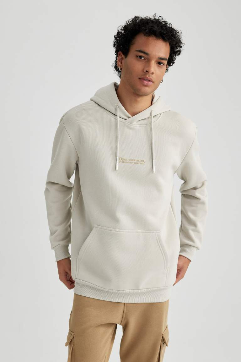 Regular Fit Kapüşonlu Baskılı Kanguru Cepli Sweatshirt