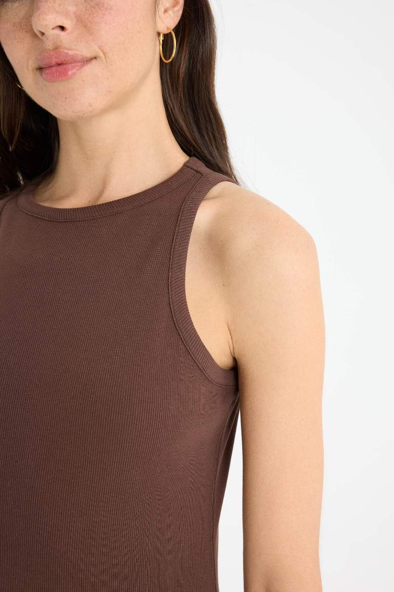 Bodycon Vücudu Saran Halter Yaka Fitilli Kaşkorse Kolsuz Maxi Elbise