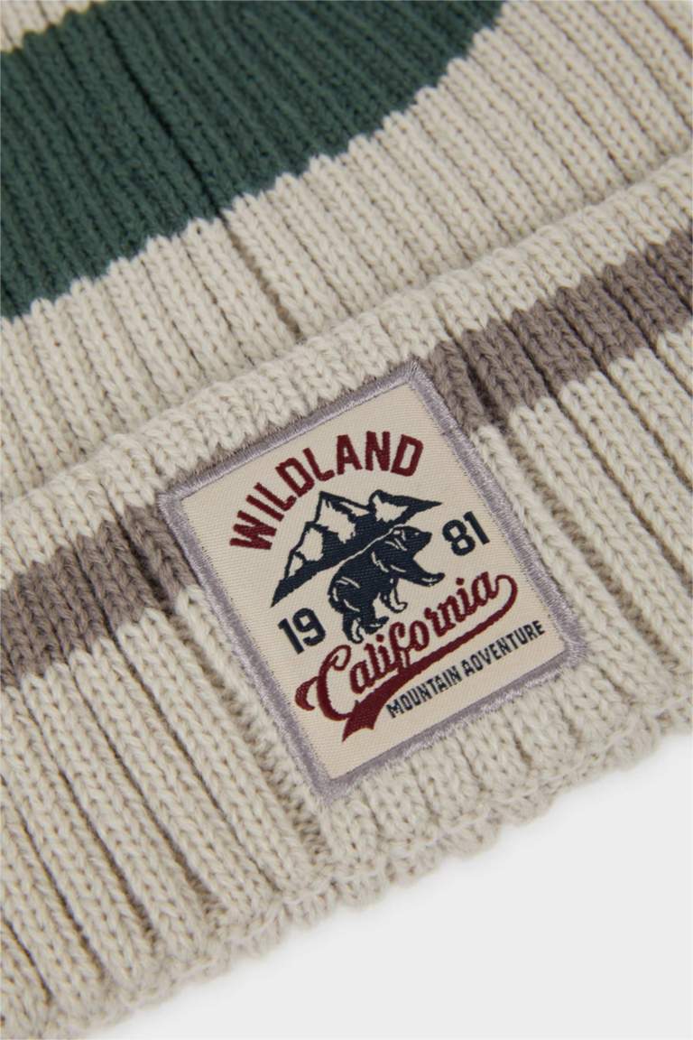 Erkek Etiket Baskılı Triko Bere