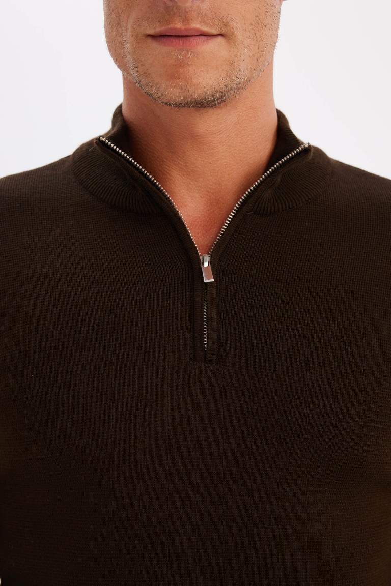 Standard Fit Bato Collar Zippered Basic Knitwear Pullover