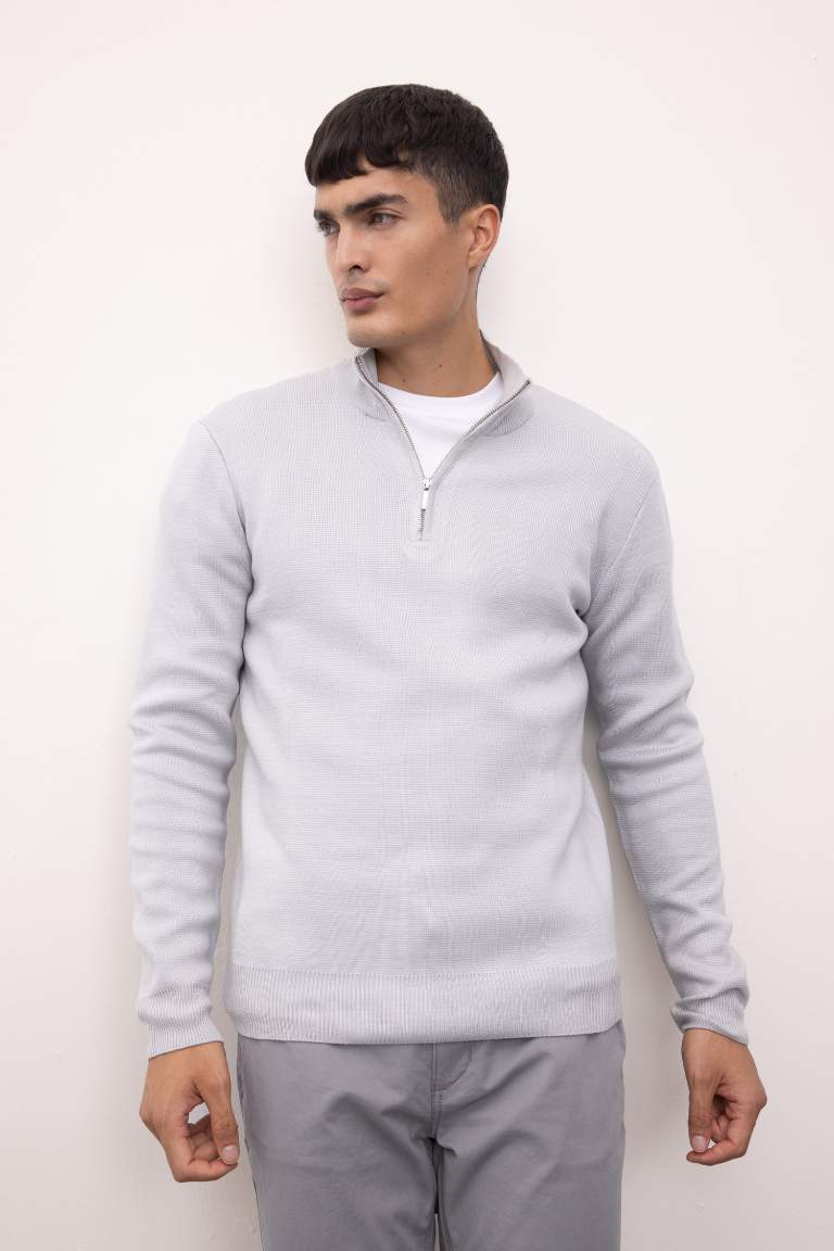 Standard Fit Bato Collar Zippered Basic Knitwear Pullover