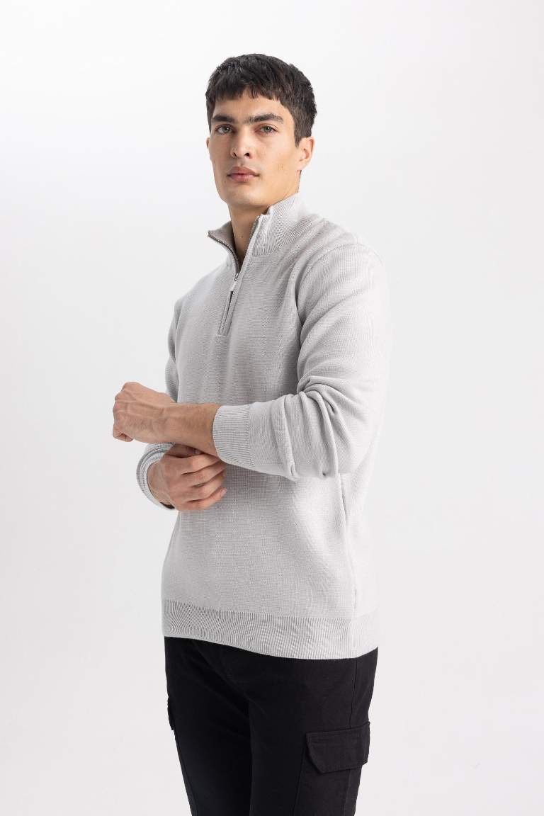 Standard Fit Bato Collar Zippered Basic Knitwear Pullover