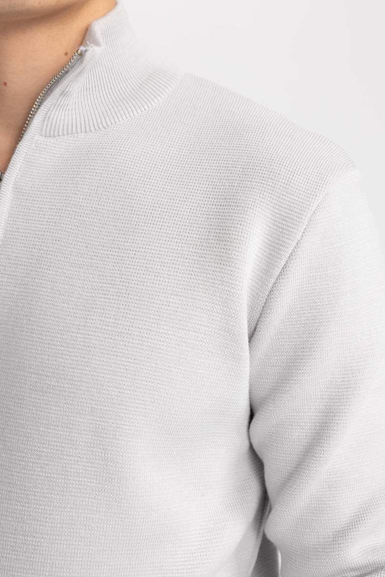 Standard Fit Bato Collar Zippered Basic Knitwear Pullover