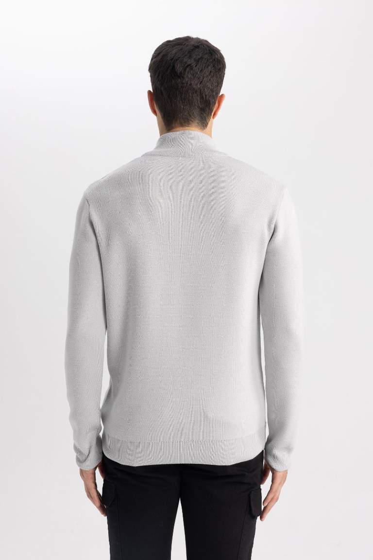 Standard Fit Bato Collar Zippered Basic Knitwear Pullover