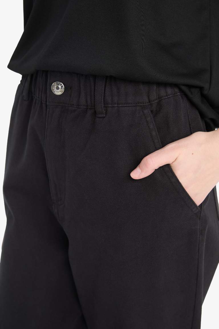 Брюки Paperbag с карманами и высокой талией из габардина