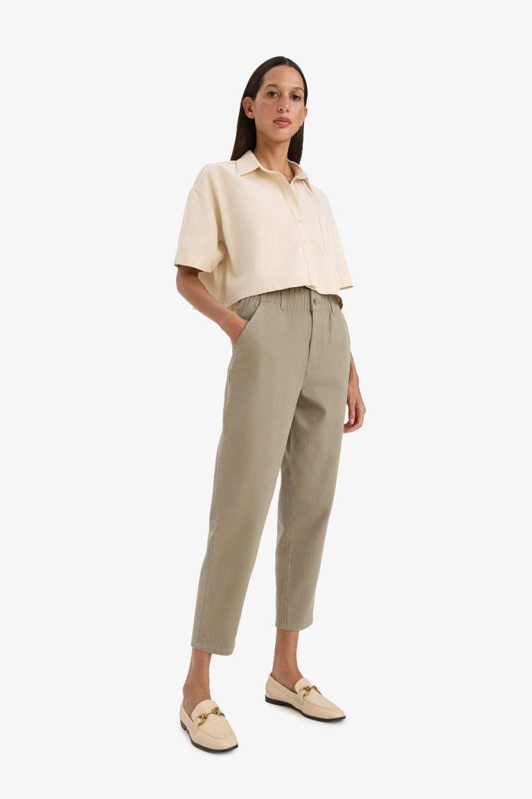 Paperbag High Waist Straight Leg Gabardine Trousers